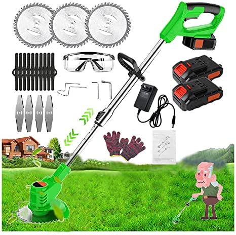Cordless Weed Trimmer Weed Wacker Cordless Lawn Trimmer Cordless Lawn Trimmer Cordless Grass Trimmer Electric Weed Wacker Lawn Trimmer Cordless with 3 Types Replace Blades 2Pcs ​9000Ah Batteries